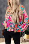 Multicolor Floral Print Smocked Square Neck Ruffles Blouse-Tops-MomFashion