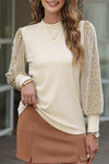 Apricot Leopard Print Long Sleeve Ribbed Knit Blouse-Tops-MomFashion