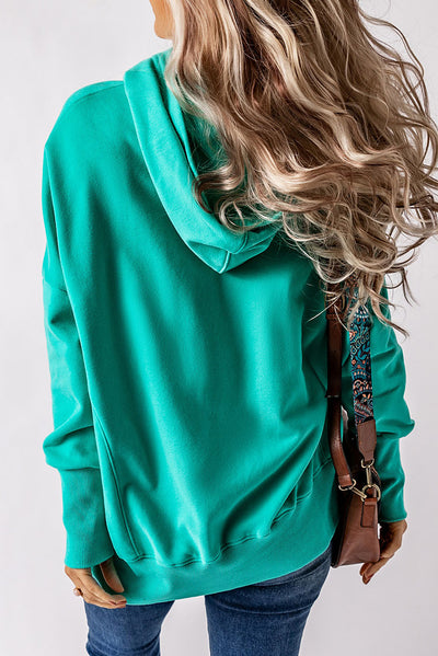 Turquoise Batwing Sleeve Pocketed Henley Hoodie-Tops-MomFashion