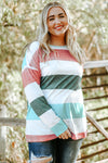 Green Plus Size Colorblock Pullover Top-Plus Size-MomFashion