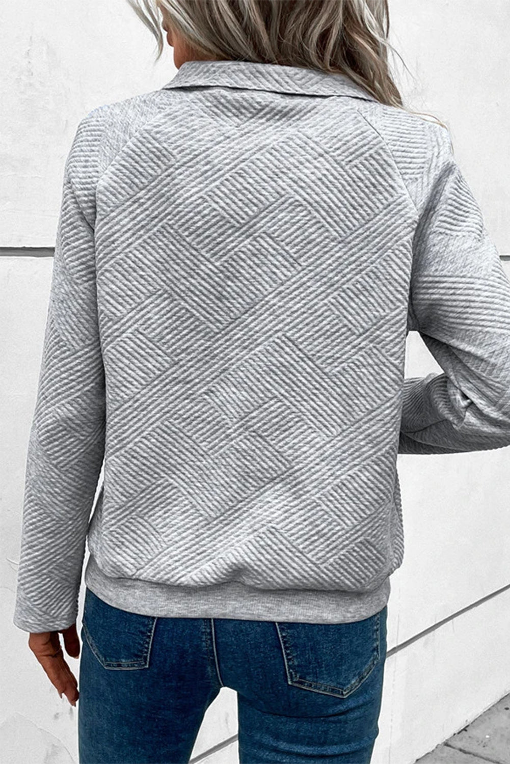 Light Grey Textured Knit Buttoned Kangaroo Pocket Sweatshirt-Tops-MomFashion