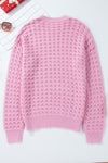 Pink Crochet Knit Drop Shoulder Sweater-Sweaters & Cardigans/Sweaters-MomFashion