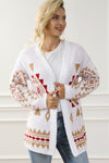 White Aztec Pattern Open Knitted Cardigan-Tops-MomFashion