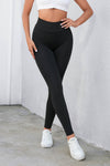 Black Criss Cross Tummy Control High Waist Leggings-Bottoms-MomFashion