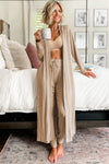 Parchment Split Long Cardigan and Skinny Pants Lounge Set-Loungewear & Sleepwear/Loungewear-MomFashion