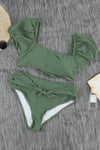 Green Sexy Bubble Sleeves High waisted swimsuits-Swimwear-MomFashion