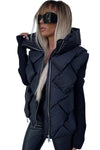 Black Quilted Zipper Front Hooded Vest Coat-Outerwear-MomFashion