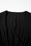 Black Cutout Back Belted V Neck Wide Leg Jumpsuit-Bottoms-MomFashion