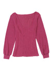 Rose U Neck Textured Long Sleeve Top-Tops-MomFashion