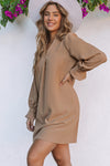 Apricot Split V Neck Ruffled Sleeves Shirt Dress-Dresses-MomFashion