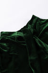 Blackish Green Mock Neck Puff Sleeve Velvet Blouse-Tops-MomFashion