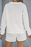 White Ribbed Zipper Sweatshirt and High Waist Shorts Set-Loungewear-MomFashion