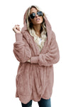 Pink Soft Fleece Hooded Open Front Coat-Outerwear-MomFashion