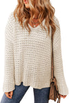 White Hollow-out Crochet V Neck Sweater-Tops-MomFashion