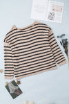 Striped Print Dropped Shoulder Loose Sleeve Sweater-Tops-MomFashion