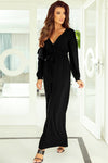 Black Cutout Back Belted V Neck Wide Leg Jumpsuit-Bottoms-MomFashion