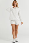 White Textured Long Sleeve Top and Drawstring Shorts Set-Loungewear-MomFashion