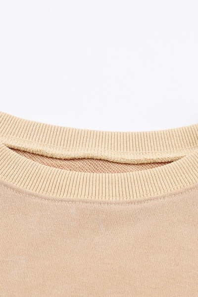 Khaki Drop Shoulder Ribbed Trim Oversized Sweatshirt-Tops-MomFashion