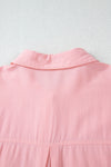 Pink Flap Pocket Tab Sleeve Button-Down Plus Size Shirt-Plus Size-MomFashion