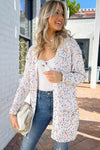 White Confetti Rib Knit Long Sleeve Cardigan-Sweaters & Cardigans/Cardigans-MomFashion