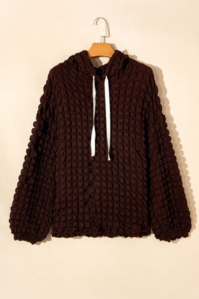 Dark Brown Bubble Textured Waffle Hoodie-Tops-MomFashion