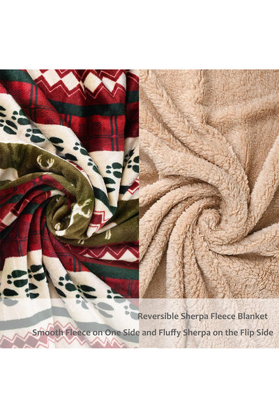 Christmas Elk Print Reversible Sherpa Fleece Blanket 130*150cm-Accessories-MomFashion