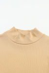 Khaki Ribbed Knit High Neck Long Sleeve Top-Tops-MomFashion