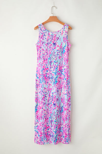 Purple Abstract Floral Print Sleeveless Maxi Dress-Dresses-MomFashion