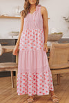 Pink Abstract Print Split Neck Sleeveless Maxi Dress-Dresses-MomFashion