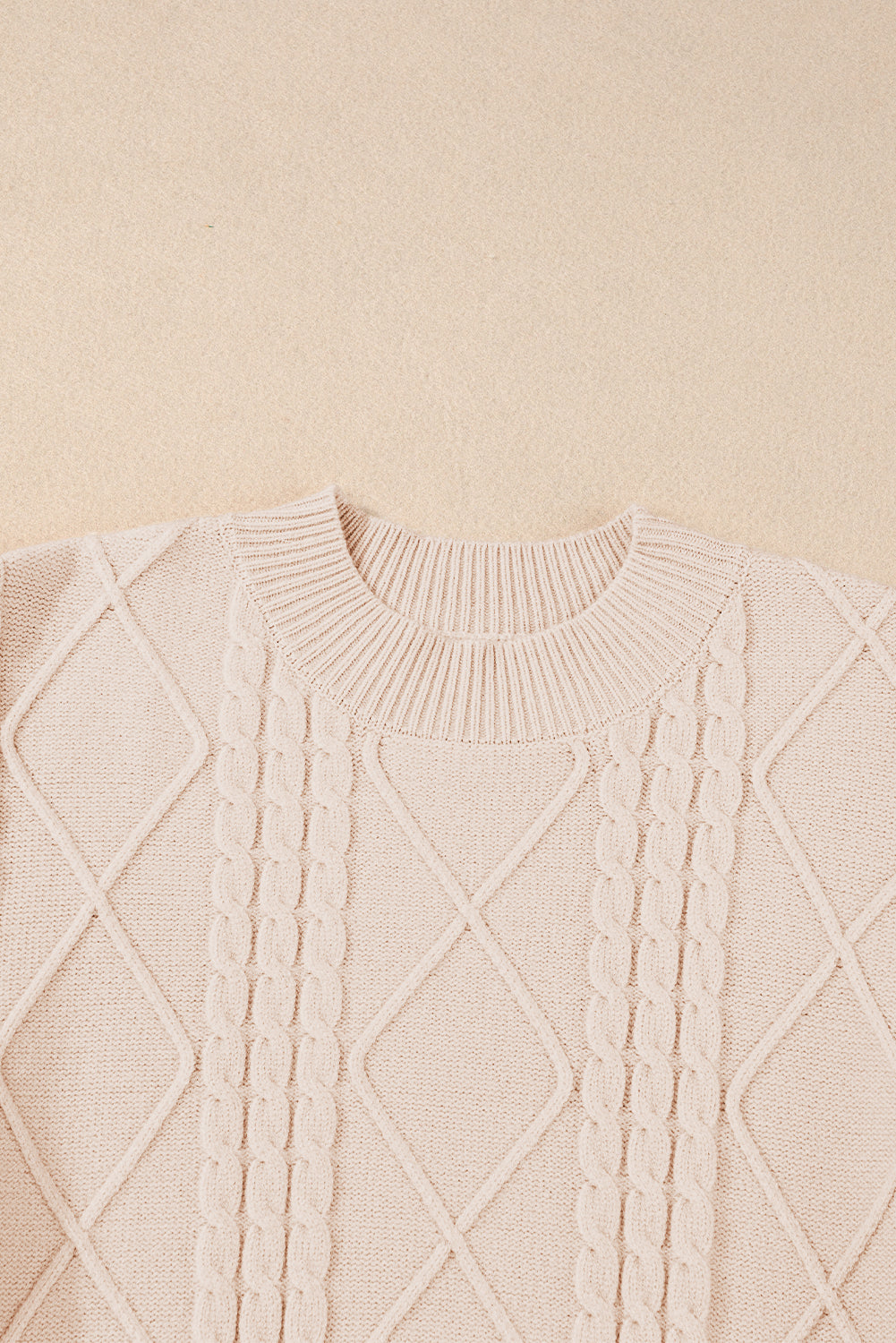Parchment Cable Knit Mock Neck Cap Sleeve Sweater-Tops-MomFashion