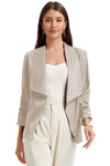 Apricot Solid Lapel Collar Satin Blazer-Outerwear-MomFashion