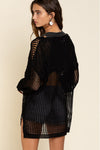 Black Fishnet Hollow-out Long Sleeve Beach Cover up-Swimwear-MomFashion