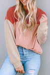 Fiery Red Color Block Long Sleeve Ribbed Loose Top-Tops-MomFashion