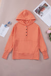 Orange Batwing Sleeve Pocketed Henley Hoodie-Tops-MomFashion