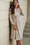 Apricot Twist Front Tie Back Long Sleeve Satin Dress-Dresses-MomFashion