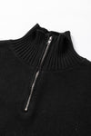 Black Quarter Zip Short Batwing Sleeve Sweater-Tops-MomFashion