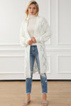 White Rhombus Hollowed Knit Open Front Cardigan-Tops-MomFashion