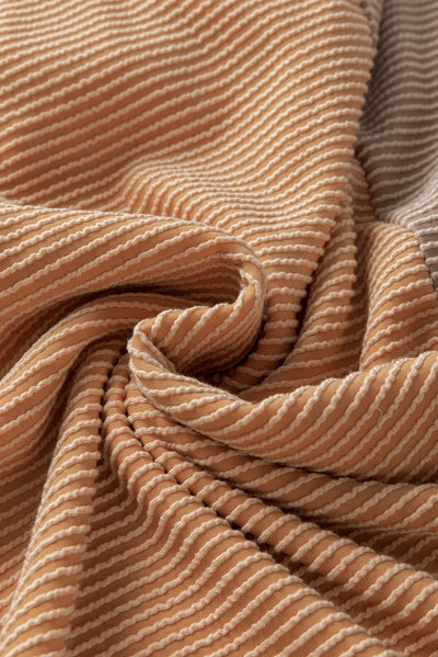 Brown Corded 2pcs Colorblock Pullover and Pants Outfit-Loungewear-MomFashion