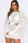 White Strappy Tie Back Cutout Sheer Knit Bell Sleeve Cover Up-Swimwear-MomFashion