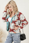 Fiery Red Western Aztec Buttoned Zipper Pockets Fleece Jacket-Outerwear-MomFashion