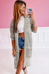 khaki Hollowed Mix Pattern Knitted Long Sweater Cardigan-Tops-MomFashion