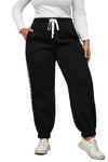 Black Plus Size Contrast Leopard Side Panel Joggers-Plus Size-MomFashion