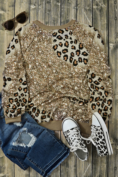 Leopard Print Bleached Long Sleeve Top-Tops-MomFashion