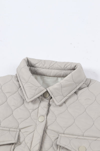 Beige 4 Big Pockets Quilted Button Down Puffer Coat-Outerwear-MomFashion