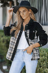 Black Plaid Patchwork Raw Hem Denim Jacket-Outerwear-MomFashion