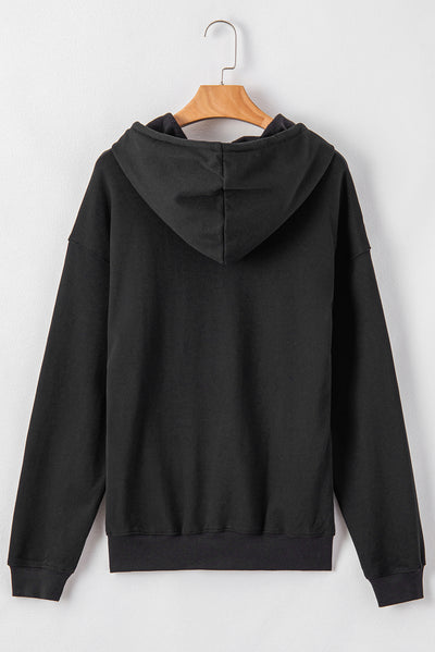 Black Fleece Lined Kangaroo Pocket Drawstring Chunky Hoodie-Tops/Sweatshirts & Hoodies-MomFashion