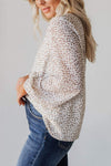 Leopard Crew Neck Long Sleeve Blouse-Tops-MomFashion