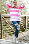 Pink Striped Side Slit Plus Size Sweatshirt-Plus Size-MomFashion