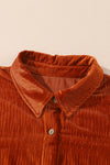 Brown Solid Color Textured Velvet Button Up Shirt-Tops-MomFashion