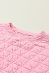 Pink Solid Quilted Pullover and Pants Outfit-Loungewear-MomFashion